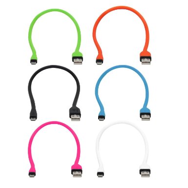 dCables Bendy & Durable Short Micro USB Charging Cable - 15 Inch - 6 Pack Rainbow   B&W