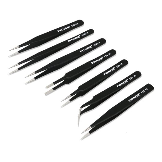 PIXNOR Tweezers 7-Piece Precision ESD Anti-Static Stainless Steel Tweezers for Electronics, Jewelry-Making, Laboratory Work, Hobbies