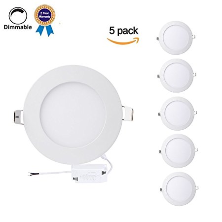 TryLight 9W 5-inch Dimmable Ultra-thin Round LED Recessed Panel Light,60W Incandescent Equivalent,4000K Natural White,LED Recessed Ceiling Panel Flat Panel Downlight Lighting for Home,Office,Commercial Lighting - Pack of 5 (4-5% Discount Than Single Purchase)