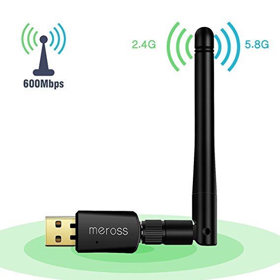 Meross WiFi Adapter,AC 600Mbps Dual Band Wireless USB Wifi Adapter WiFi Antenna WiFi Dongle (5.8GHz/433Mbps & 2.4GHz/150Mbps) for PC Laptop,Support Windows 10/7/XP/Vista/8/8.1, MAC OS X, Linux