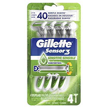 Gillette Sensor3 Sensitive Men's Disposable Razors, 4 Count