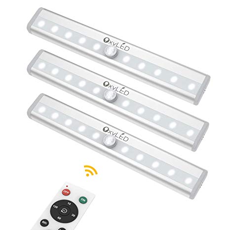 Remote Control Cabinet Lights, OxyLED Dimmable 10-LED Wireless Under Cabinet Lighting, Battery Operated Closet Light, LED Night Light Bar with Magnetic Strip for Closet, Cabinet, Wardrobe (3 Pack)