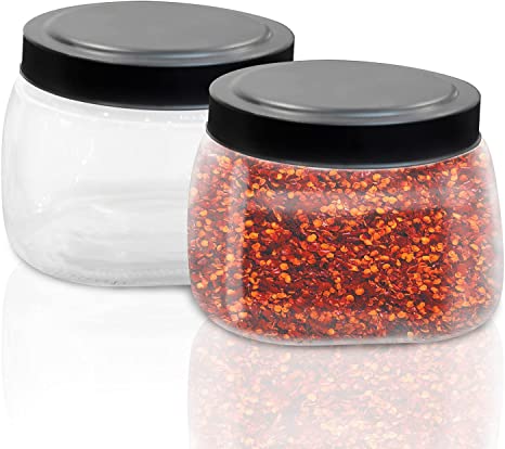 Kitchen Storage Jars Set of 2 – 34Oz Square Glass Spice Jars with Lids – Durable Jar Sets for Kitchen Counter – Multipurpose Food Storage Canisters
