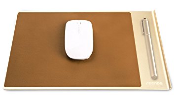 Seenda Highly Stylish Aluminium Mouse Pad with Fast and Accurate Control for Gaming and Working,Non-Slip Rubber Base and Brown PU Leather Surface, Complement each other with MacBook