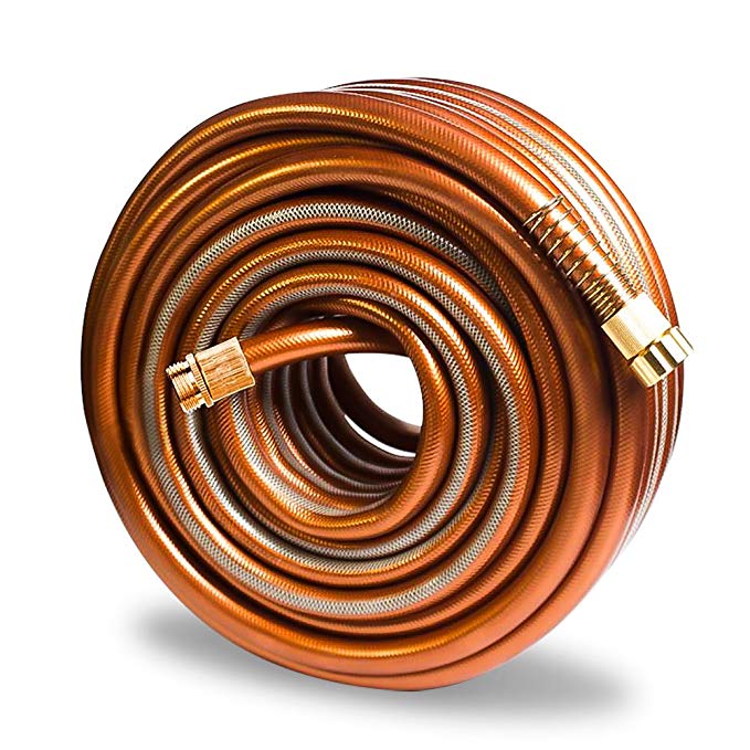 Greenbest Garden/Farm/Water Hose, Heavy Duty Kink Free, for Watering Lawn, Yard, Garden, Car washing, Pet and Home Cleaning. 5/8 inch x 25, 50, 75 and 100 ft (Color Coffee Gold) (75FT)