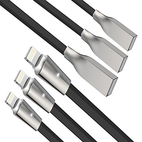 Aimus iPhone Charger , [3 Pack] 6FT 6FT 6FT Zinc Alloyed Lightning to USB Charging Cable Lead for iPhone 7/7 Plus, iPhone 6/6S/6 Plus/6S Plus, iPhone 5/5S/5C/SE, iPad Mini 2 3 4 Air iPod IOS10 and More (6FT 6FT 6FT, Black)