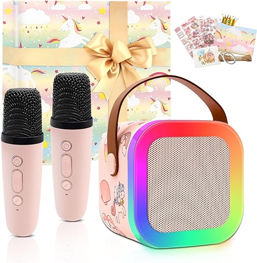 Kids Karaoke Machine for Girls Mini Karaoke Machine with 2 Microphones Toys Gifts for Girls Ages 4, 5, 6, 7, 8, 9, 10  Year Old Birthday Party