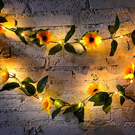 Mudder 2 Pieces Artificial Sunflower String Lights 60 LED 14.4 ft Sunflower Home Decoration Sunflower Battery Operated String Fairy Lights for Indoor Bedroom Wedding Home Garden Decor, Warm White