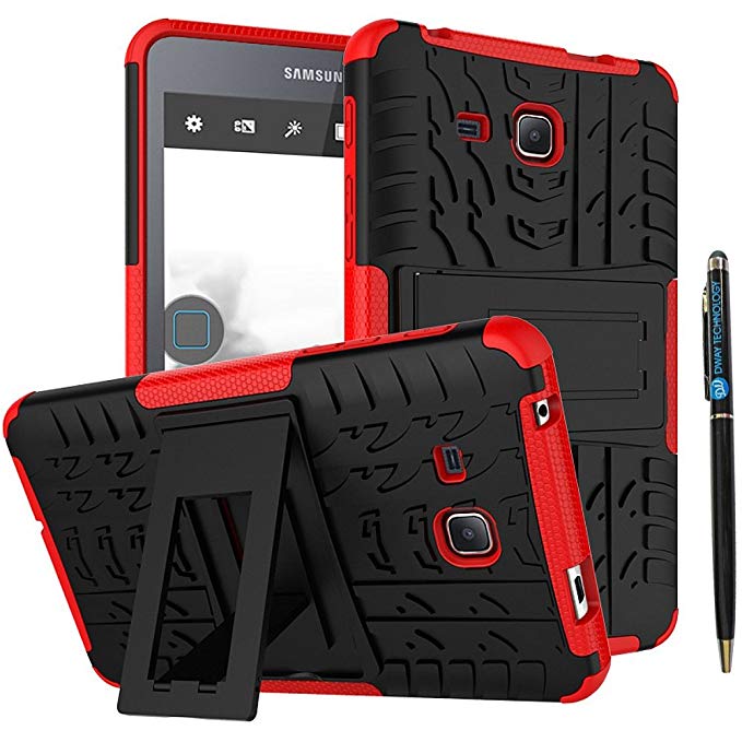 Tab A 7.0 Case DWaybox Armor 2in1 Combo Hybrid Rugged Heavy Duty Hard Back Cover Case with Kickstand for Samsung Galaxy Tab A 7 Inch 2016 SM-T280 / T285 / Samsung Tab A6 A7 7.0" (Red)