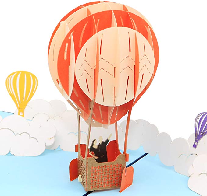 3d Pop Up Happy Birthday Card, Greeting Card - Surreal Hot-Air Balloon Ride Amid Clouds - Happy Birthday Cards, Anniversary Card, Graduation Card, Thank You Card By AITpop