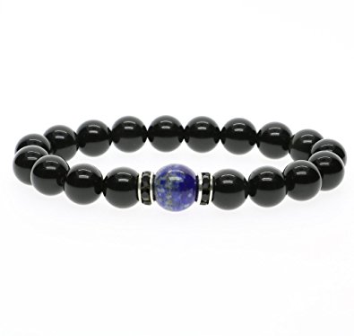 AmorWing Natural Tibetan Mala Beads Obsidian Lapis Lazuli Stones Bracelet
