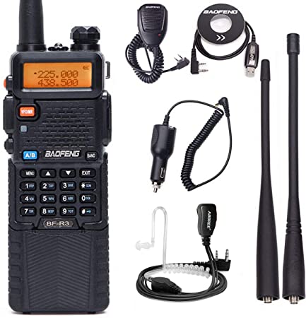 BaoFeng BF-R3 Tri-Band VHF, 1.25M, UHF with 2 Antennas 3800mAh Battery Amatuer Portable UV-5R Transmitter Two Way Radio with USB Programming Cable and Speaker,Car Charger and Earpiece