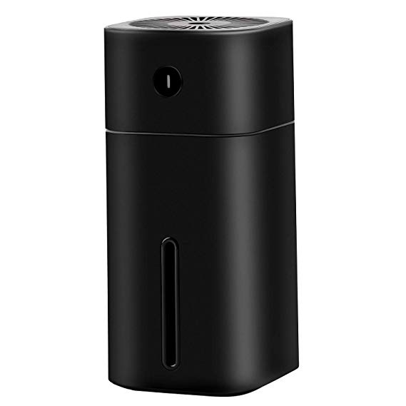 Portable Cool Mist Mini Personal Humidifier with 7 Colors LED, Small USB Humidifier with Auto Shut-Off, Silent for Home Baby Travel Office Car Desk and Bedroom, Adjustable Mist Modes, 180ml (Black)