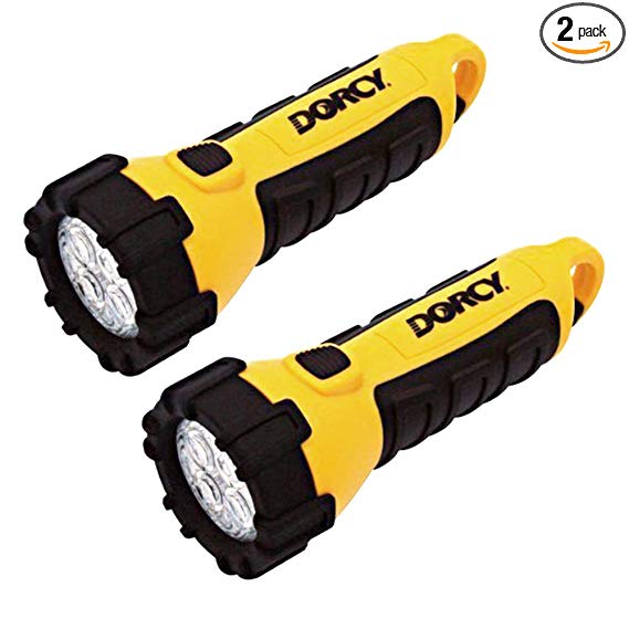 Dorcy 2 pk Floating LED Flashlight with Carabineer Clip, 55-Lumens, Yellow
