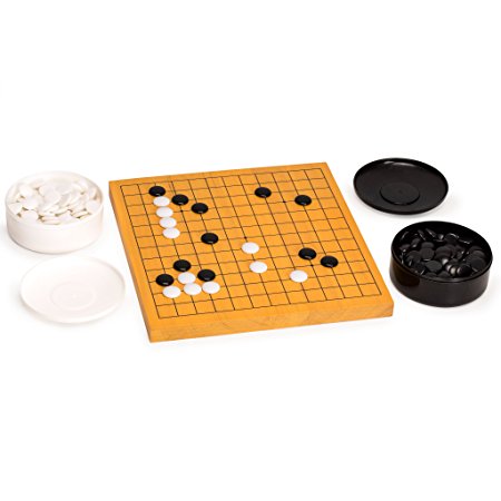 Yellow Mountain Imports Go Game Set with Reversible (13x13 | 9x9) Shin Kaya Go Board (0.8-Inch Thick) and Single Convex Stones