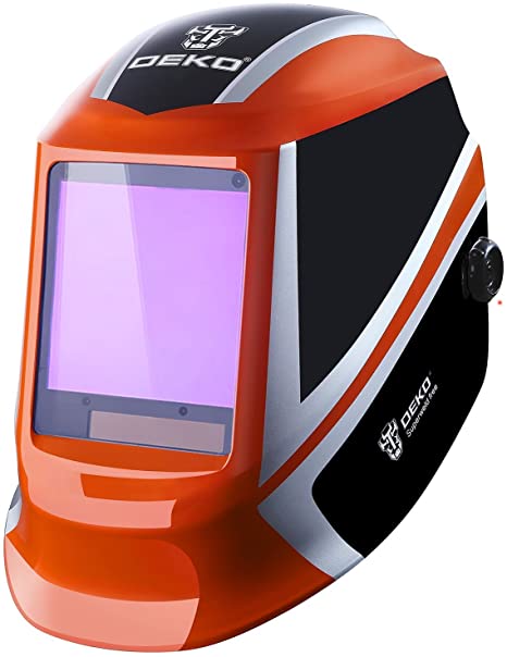 DESOON Solar Power Auto Darkening Welding Helmet with Wide Lens Adjustable Shade Range 4/9-13 for Mig Tig Arc Weld Grinding Welder Mask (orange)