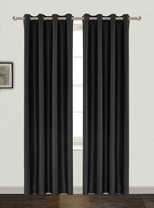 AmazonCurtains Blackout Weave Microfiber Grommet Top Bed Set Curtains ( W 52 x L 108 Inch, Black, excluding Rod )