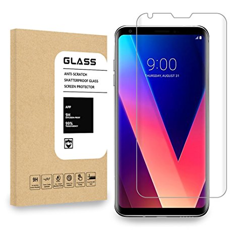 For LG V30 Screen Protector, Hongaga HD Clear- Anti-Scratch - 9H Hardness, Anti-Fingerprint, Bubble Free, Tempered Glass Screen Protector for LG V30