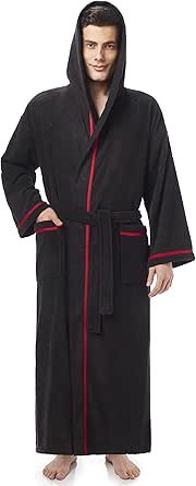 Arus Men's Hooded Classic Bathrobe Turkish Cotton Robe with Full Length Options