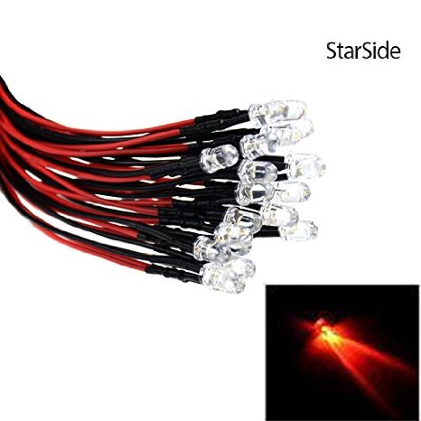 StarSide Qty 20- LED Lights- 5mm pre wired 12 volt leds- 12V Red