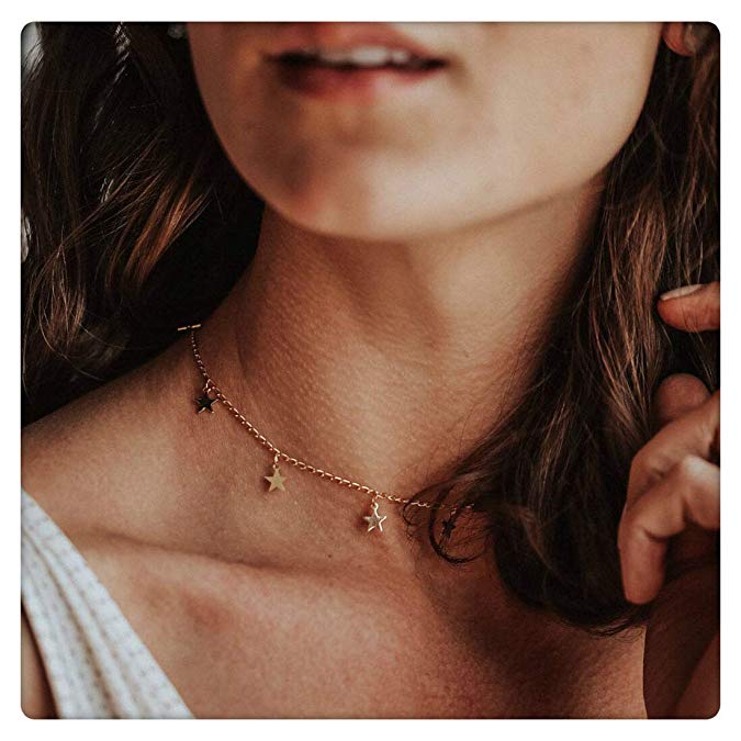 SEAYII Women Choker Necklace Gold Coin Tassel Star Dangle Square Figaro Layer Satellite 14K Gold Fill Trendy Dainty Chain Short Boho Beach Simple Delicate Handmade Gold Jewelry Gift