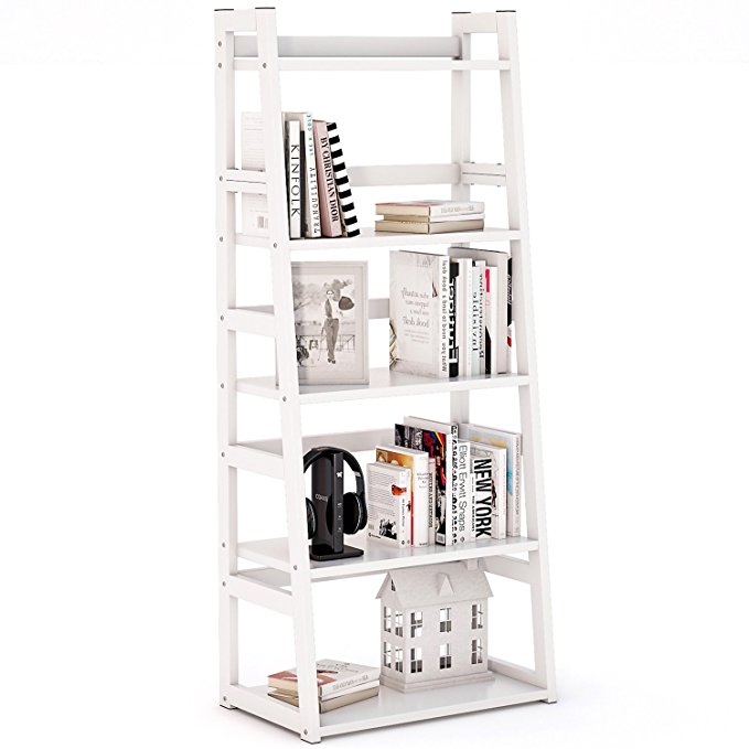 Tribesigns 5-Tier Bookshelf, Free Standing Ladder Shelf with Strong Metal Frame, Ample Space for Storage (white)