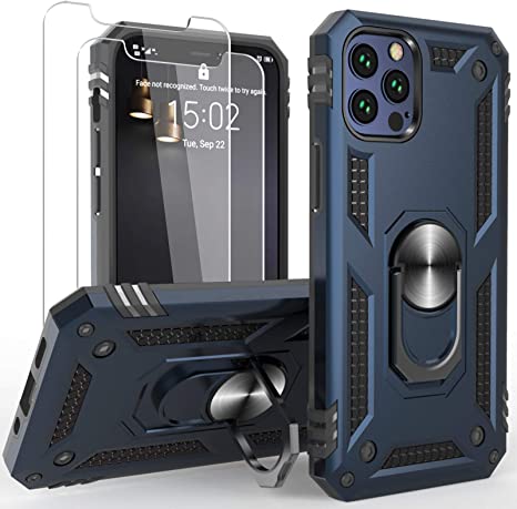 Case Designed for iPhone 12 Pro Max case[6.7 inch] with Screen Protector Magnetic Ring Stand Kickstand Bumper Shockproof Armor Heavy Duty Military Grade Hard Phone Protective Case Blue