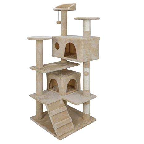 ZENY 51‘‘ Cat Tree with Sisal-Covered Scratching Posts and 2 Plush Rooms Cat Furniture for Kittens