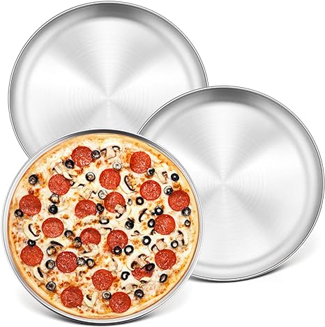 P&P CHEF 10-Inch Pizza Pan Round Pizza Tray, Pizza Baking Tray Bakeware Set, Non-Toxic & Healthy, Heavy Duty & Durable, Oven & Dishwasher Safe, 3 Pack