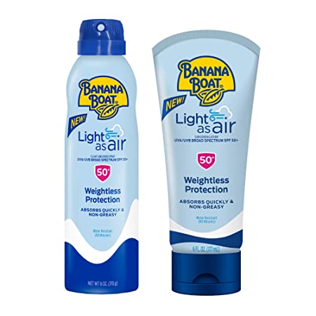 Banana Boat SPF 50 Broad Spectrum Sunscreen, Light As Air Twin Pack with 6oz Sunscreen Lotion and 6oz Sunscreen Spray