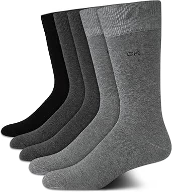 Calvin Klein Men's Dress Socks - 5 Pack Plain and Printed Crew Calf Compression Socks (7-12)