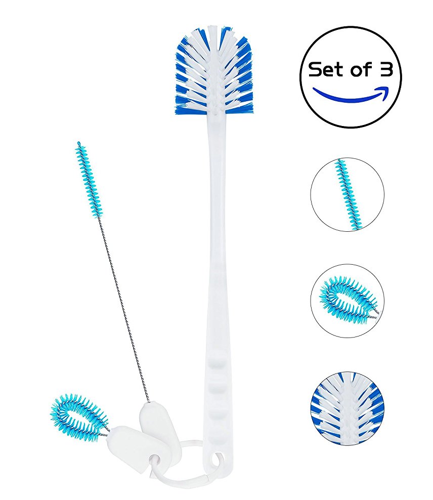 ZORRI Bottle Brush Cleaner Set 3 Sets-Including Straw Cleaning / Kettle / Bottle Brush And Detail Cleaning Brush-Suitable for washing baby bottles, water bottles, cups, Wine Stemware