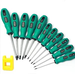 11-Piece Professional Torx Screwdrivers Set T5-T30 Precision Star Screwdriver Bit Sets Magnetic Tips with Ergonomic Handle