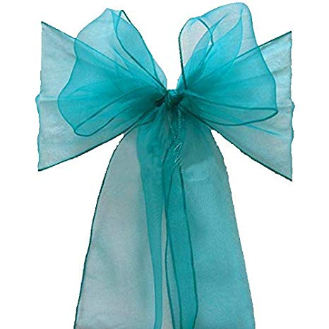 mds Pack of 100 Organza Chair Sashes Bow Sash for Wedding and Events Supplies Party Decoration Chair Cover sash -Light Teal