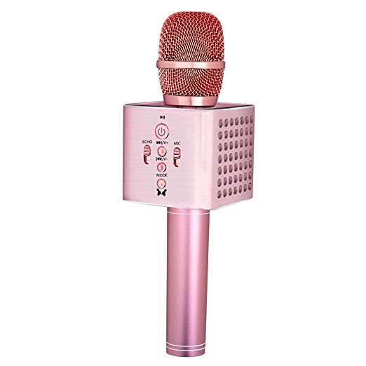 BONAOK Upgraded Wireless Bluetooth Karaoke Microphone Christmas Gift,2600mAh 3 in 1 portable All-Aluminum Alloy karaoke Mic Machine for Android iPhone Apple PC or Smartphone(Rose Gold)