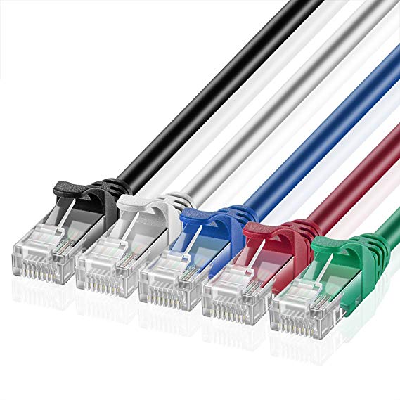 TNP Cat6 Ethernet Patch Cable 5-Color Combo Pack (6FT) - Professional Shielded Snagless RJ45 Connector Computer Internet Networking LAN Wire Cord Jack Plug Premium Twisted Pair