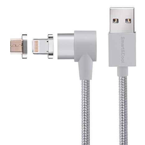 Smart&Cool Gen4 L-Shaped Nylon Braided Magnetic Two-mode Charging and Data Sync Cable Compatible with i-Product and Android Mobile Devices (5 feet Silver)