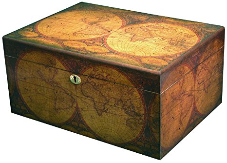 Desktop Humidor, Old World, Walnut Finish, Spanish Cedar Tray, 3 Dividers, Holds up to 100 Cigars, by Quality Importers