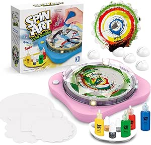 Paint Spin Art Machine for Kids,Electric Spinning Painting Toys,Arts and Crafts Kit for Boys & Girls Ages 4-8,Gift for Children & Adults,Light & Music,Flexible Splatter Guard,Easy to Wash