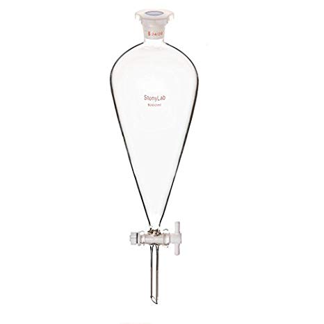 StonyLab Borosilicate Glass Conical Separatory Funnel 1000mL with PTFE Stopcock