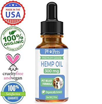 Full Spectrum Hemp Oil for Dogs and Cats (300mg) - Organically Grown & Made in USA - Pet Relief Formula Supports Hip & Joint Health, Natural Relief for Pain, Separation Anxiety