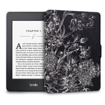 Walnew the Thinnest and the Lightest Colorful Painting Leather Cover Case for Kindle Paperwhite(Fits All Versions: 2012, 2013, 2014 and 2015 All-new 300 PPI Versions)tablet with 6" Display and Built-in Light (For Kindle Paperwhite) (Black Flower)