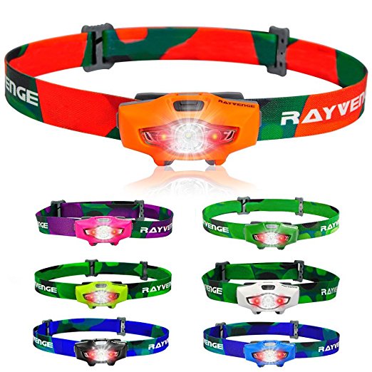 Rayvenge T1A LED Headlamp with Red Light, 115-Lumen, 114-Meter, IPX6 Waterproof, 6 Light Modes, 80h Long Battery Life, Only 1.3oz - Best Headlamps for Running, Camping, Hiking
