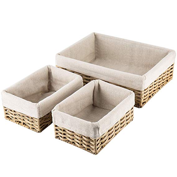 Hosroome Handmade Wicker Storage Baskets Set Shelf Baskets Woven Decorative Home Storage Bins Decorative Baskets Organizing Baskets Nesting Baskets(Set of 3,Beige)