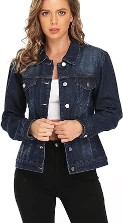 Dilgul Women's Denim Jacket Casual Long Sleeve Basic Button Down Denim Jean Jacket