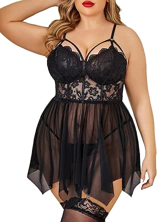 Avidlove Plus Size Lingerie Mesh Lace Lingerie Top Babydoll Lingerie Exotic Nightgowns