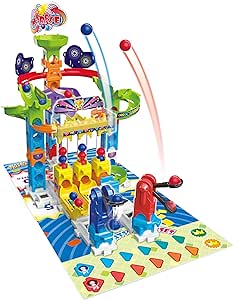 VTech Marble Rush Game Zone, Construction Toys for Kids, 12 Marbles and 62 Building Pieces, Marble Run Track Set with Red vs Blue Game Battle, 4 Games to Play, 4 Years  , English Version