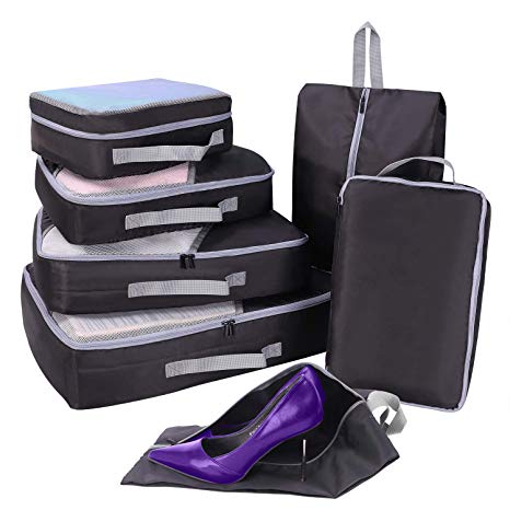 Packing Cubes for Travel Set 7Pcs, Faxsthy Mesh Luggage Cubes, Luggage Packing Organizers with Shoe Bags