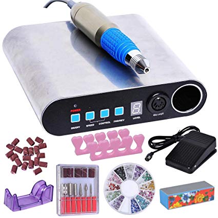 AW Portable 30,000RPM Nail Drill Kit Pro Manicure Art Electric Machine File 6 Bits 25 Acrylic Bands Rhinestones Wheel