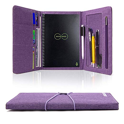 KGMcare Folio Cover for Rocketbook Everlast, Cloth Fabric, Multi Organizer Men & Women Folder with Pen Loop/Phone Pocket/Business Card Holder, fits A5 size Notebook (Purple, Executive -A5)